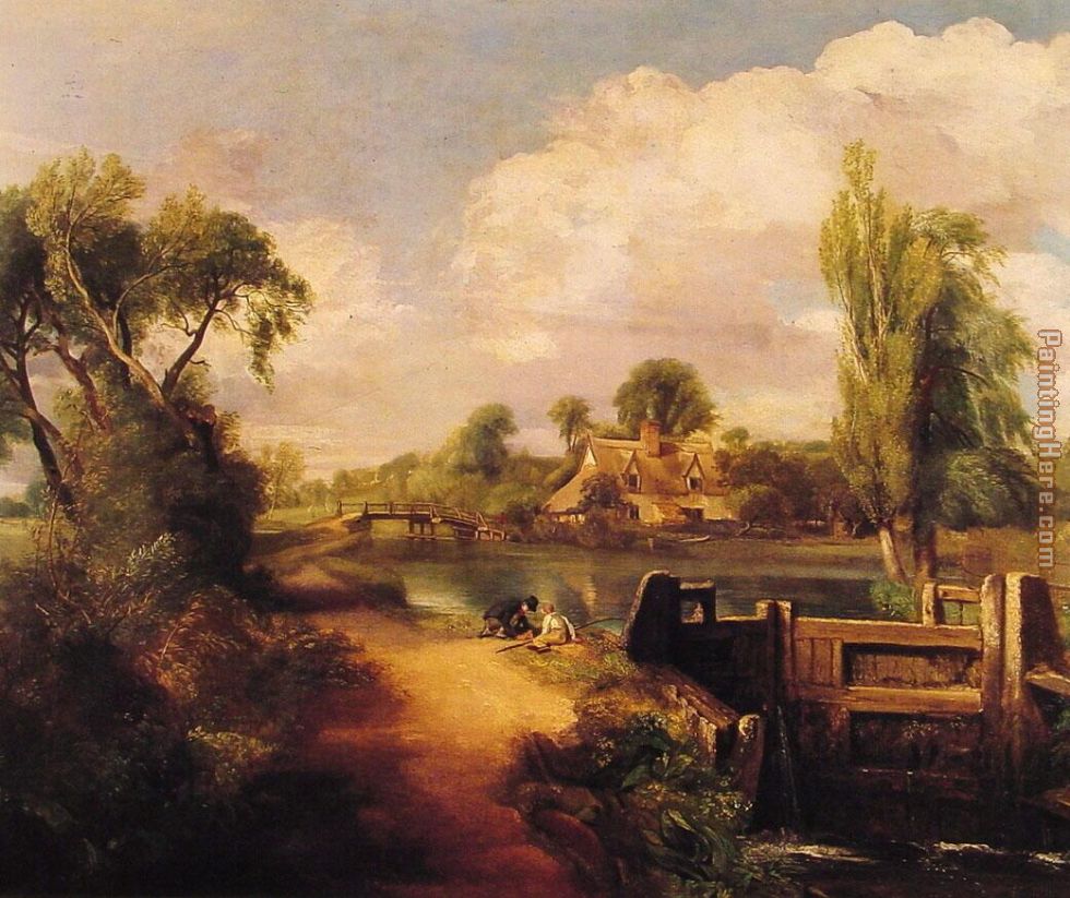 Landscape with Boys Fishing painting - John Constable Landscape with Boys Fishing art painting